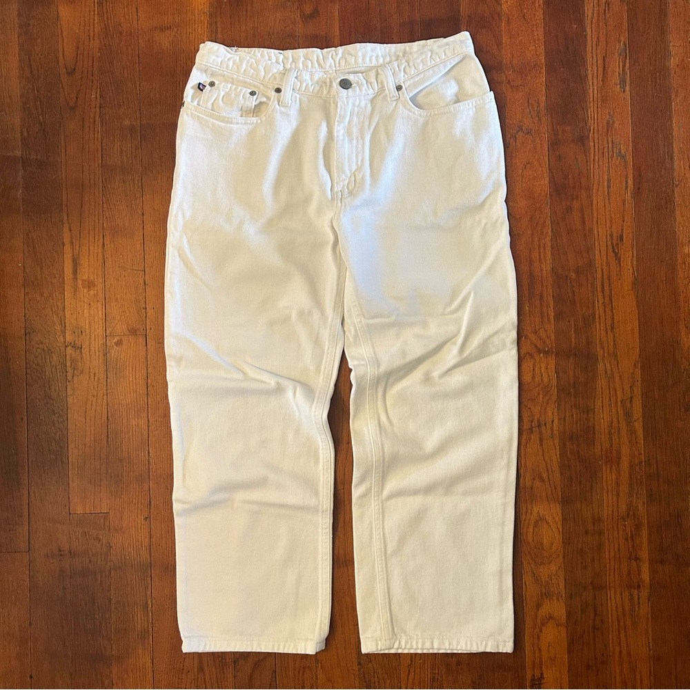 Vintage Polo Ralph Lauren White Baggy Straight Leg Preppy Denim Jeans
